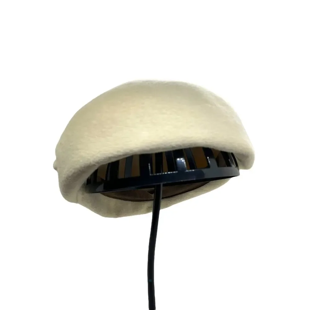Beaver Fur Cap Hat Mushroom Cream Made in USA & Italy Midcentury Women SZ 7 - Picture 4 of 12